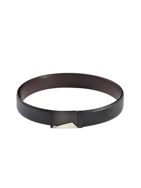 

Second SKIN Men Brown & Black Textured Genuine Leather Reversible Belt