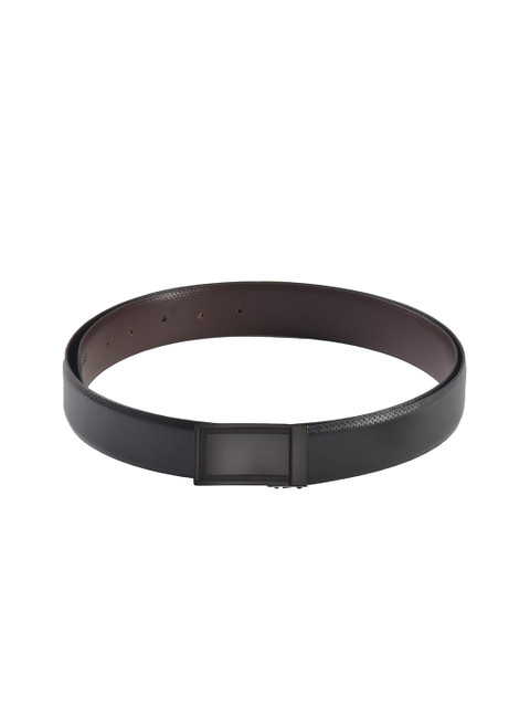 

Second SKIN Men Brown & Black Textured Genuine Leather Reversible Belt