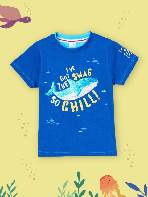 

max Boys Blue Printed Round Neck T-shirt