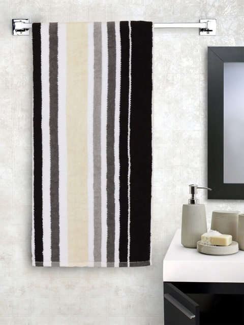 

DREAM WEAVERZ Black & White Striped Cotton 650 GSM Bath Towel
