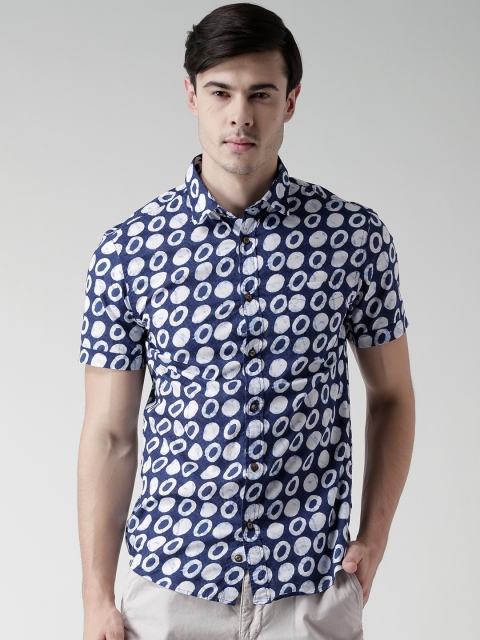 

Celio Navy & White Batik Print Casual Shirt, Navy blue