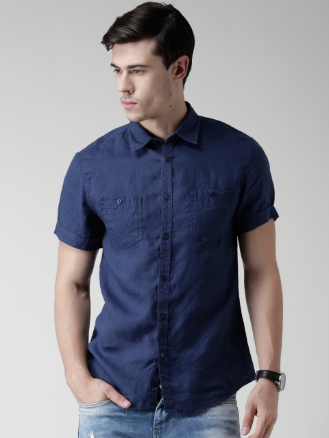 

Celio Navy Linen Casual Shirt, Navy blue