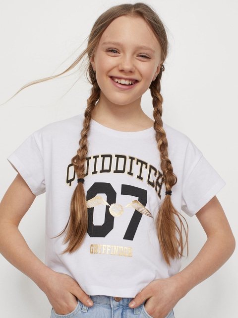 

H&M Girls White & Black Printed Jersey Top