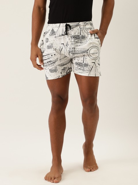 

Rodzen Men White & Black Pure Cotton Nautical Print Lounge Shorts