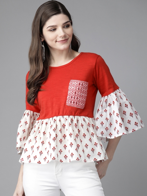 

Bhama Couture Red & White Printed A-Line Top
