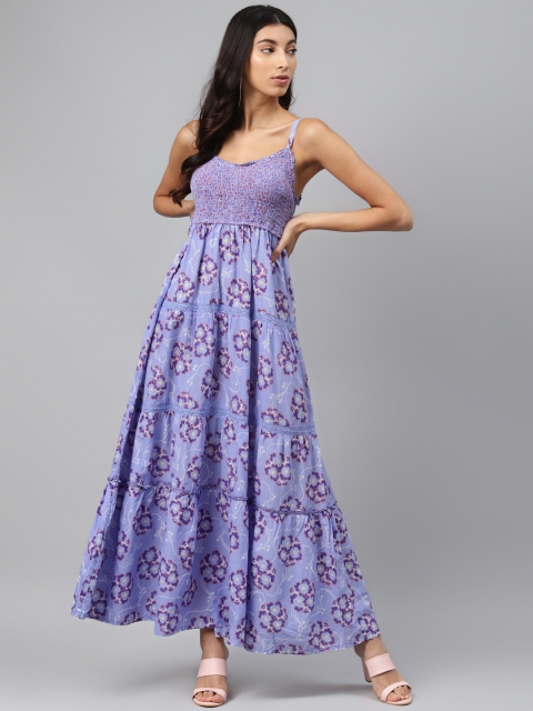 

Marks & Spencer Women Blue & Pink Romantic Floral Print Pure Cotton Tiered Maxi Dress