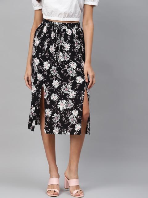 

Marks & Spencer Black & White Romantic Floral Print Midi Straight Skirt