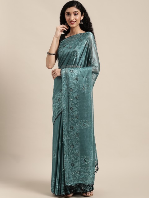 

Anouk Teal Embellished Beads and Stones Saree
