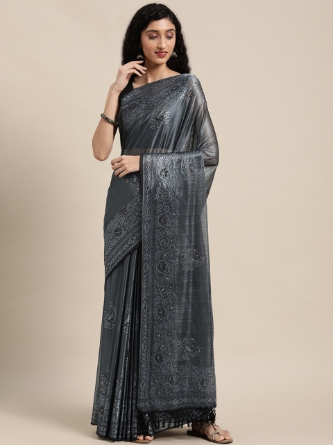 

Anouk Grey Embellished Beads and Stones Saree