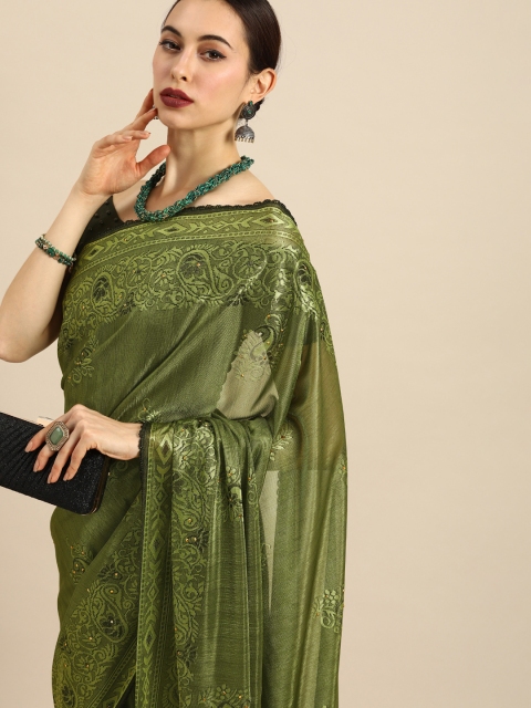 

Anouk Olive Green Embroidered Saree