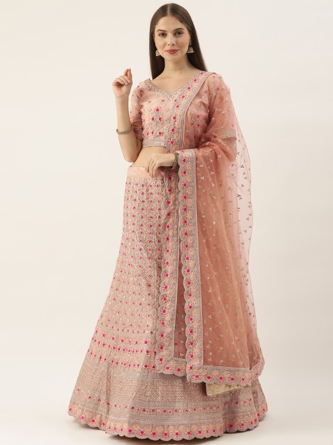 

Soch Pink Embroidered Sequinned Semi-Stitched Lehenga & Unstitched Blouse With Dupatta