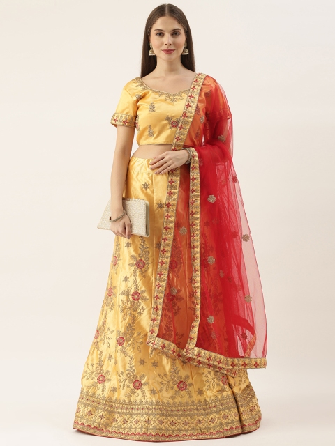 

Soch Yellow & Red Embroidered Thread Work Ready to Wear Lehenga & Unstitched Blouse With Dupatta