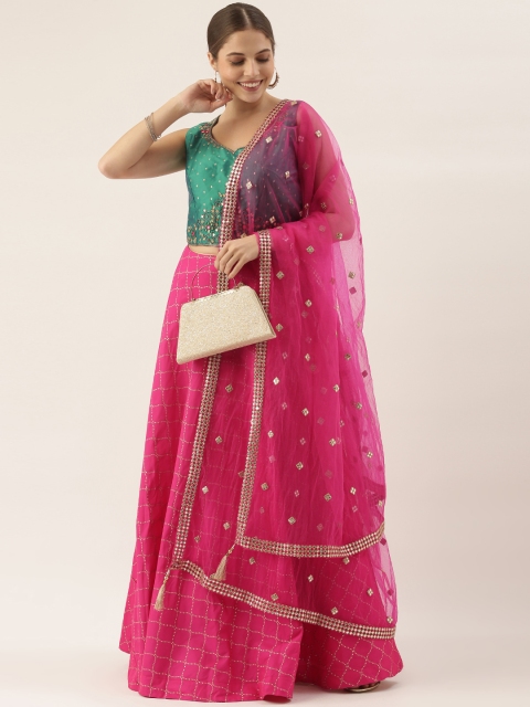 

Soch Magenta Embroidered Semi-Stitched Lehenga & Ready to Wear Blouse With Dupatta
