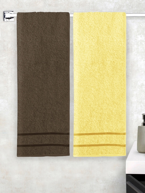 

Story@home Set Of 2 Brown & Yellow Solid Cotton 450 GSM Bath Towels