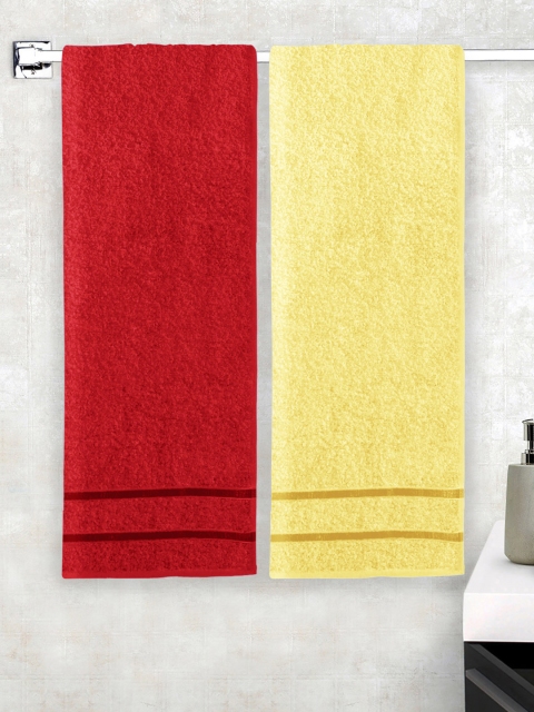 

Story@home Set Of 2 Solid 450 GSM Super Absorbent Terry Cotton Bath Towels, Red