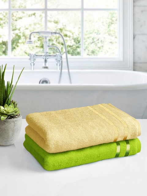 

Story@home Set Of 2 Green & Yellow Solid 450 GSM Terry Cotton Bath Towels