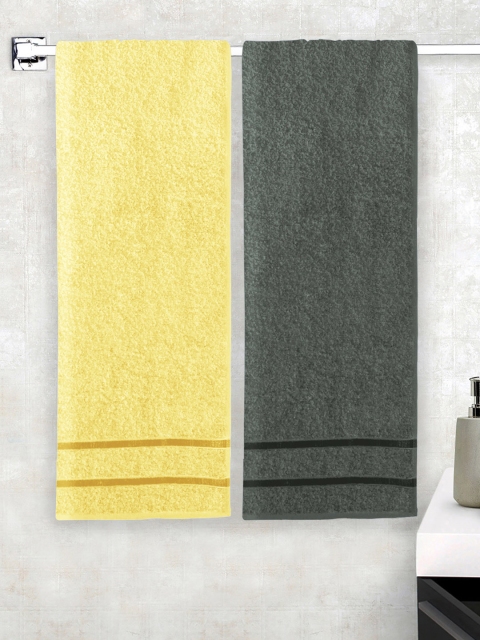 

Story@home Set Of 2 Yellow & Grey Solid 450 GSM Bath Towels