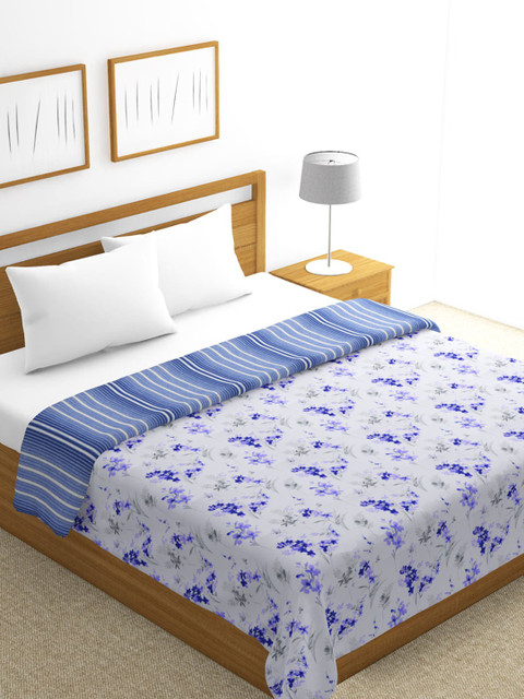 

BIANCA Off-White & Purple Floral AC Room 300 GSM Double Bed Dohar