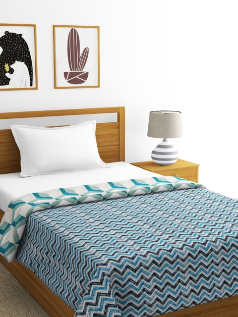 

BIANCA Blue & Cream-Coloured Geometric Cotton AC Room 300 GSM Single Bed Dohar