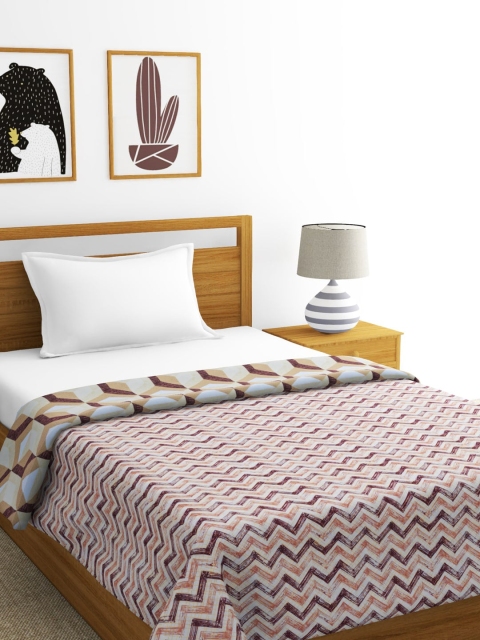 

BIANCA Beige & Burgundy Geometric Cotton AC Room 300 GSM Single Bed Dohar