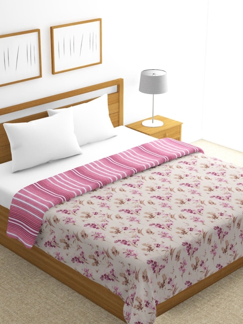 

BIANCA Pink & Cream-Coloured Floral AC Room 300 GSM Double Bed Dohar