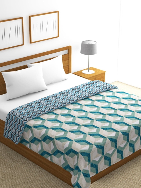 

BIANCA Teal & White Geometric AC Room 300 GSM Double Bed Dohar