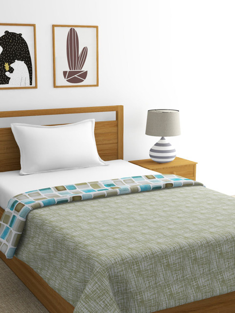 

BIANCA Olive Green & Sea Green Abstract AC Room 300 GSM Single Bed Dohar