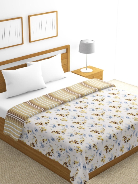 

BIANCA White & Blue Floral AC Room 300 GSM Cotton Double Bed Dohar