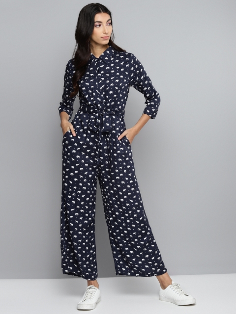 

Femella Women Navy Blue & White Elephant Printed Basic Jumpsuit