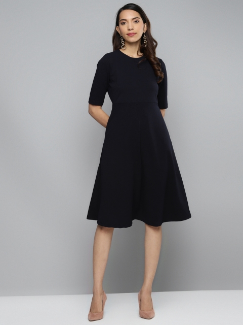 

Femella Women Navy Blue Solid A-Line Dress