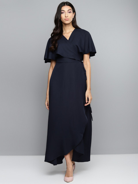 

Femella Women Navy Blue Solid Wrap Maxi Dress