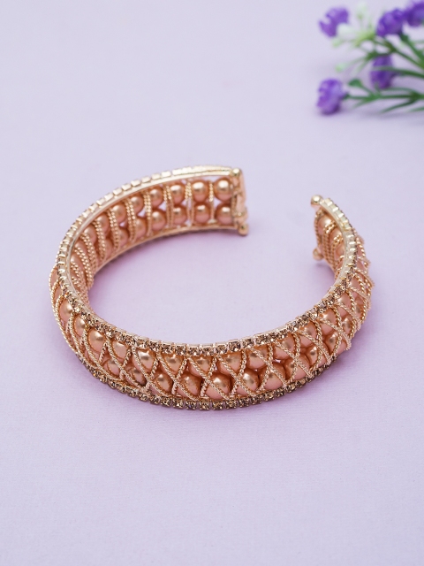 

Golden Peacock Gold-Toned & Rose-Gold-Toned Studded & Beaded Cuff Bracelet