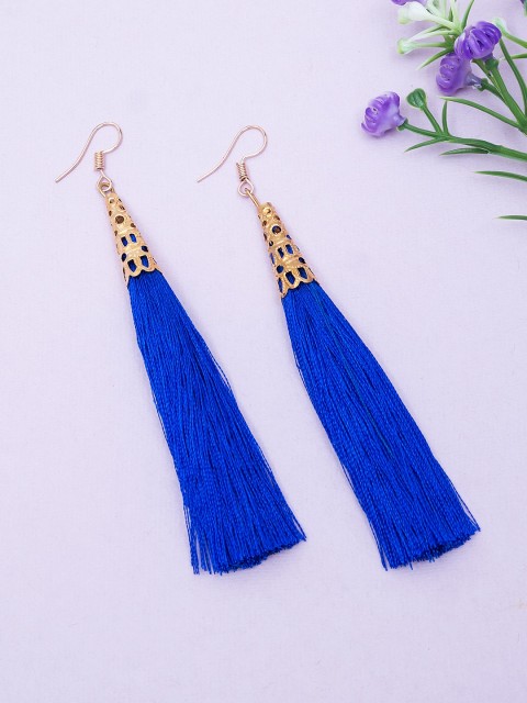

Golden Peacock Blue & Gold-Toned Contemporary Tasselled Drop Earrings