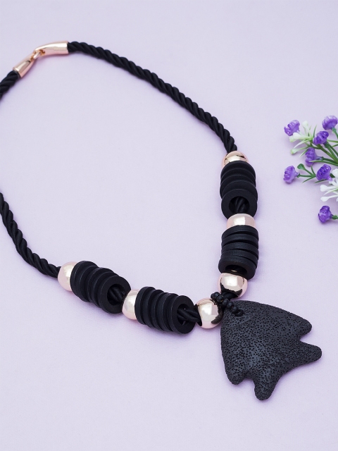 

Golden Peacock Black & Gold-Toned Beaded Fish Shaped Necklace