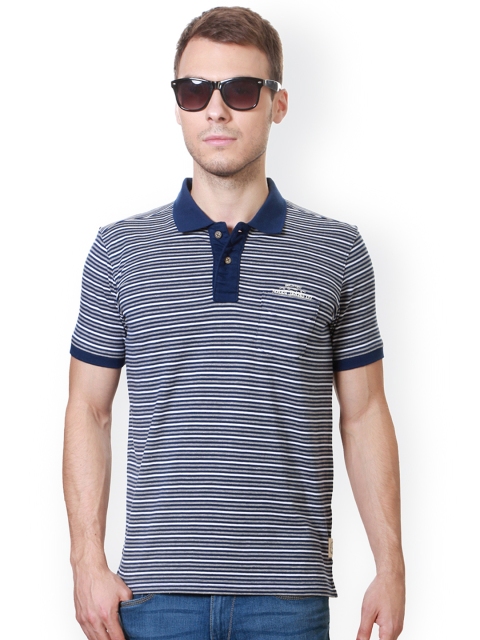 

Allen Solly Men Navy Blue & White Striped Polo T-shirt