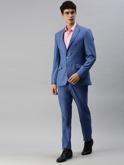

Raymond Men Blue Self Design Slim Fit Single-Breasted Suit