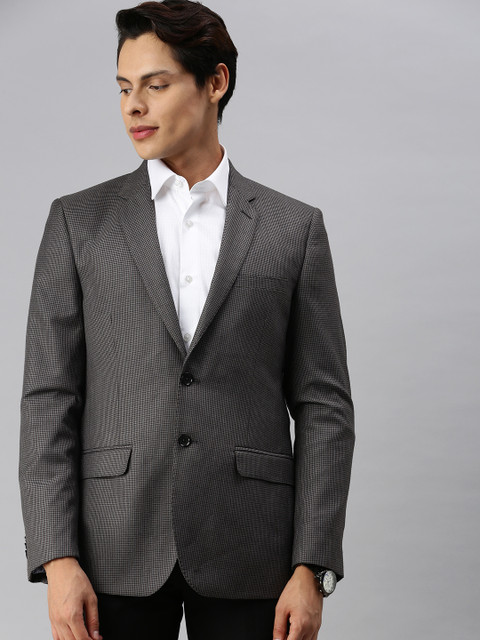 

Raymond Men Grey Checked Slim Fit Single-Breasted Formal Blazer