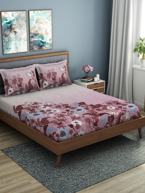 

SPACES Mauve & White Floral 180 TC Organic Cotton 1 King Bedsheet with 2 Pillow Covers
