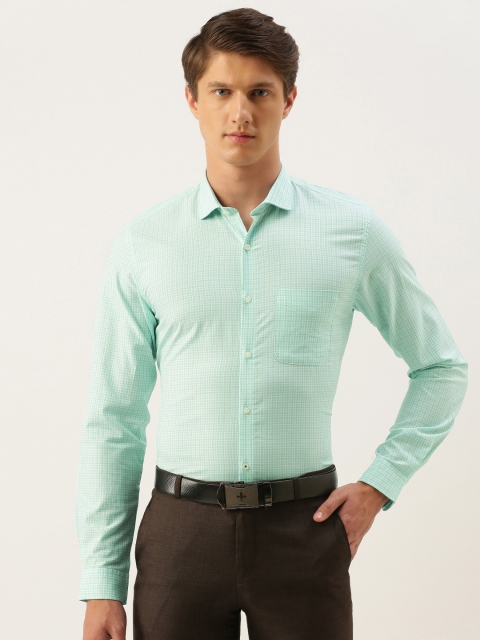 

Peter England Men Green & Blue Slim Fit Checked Formal Shirt