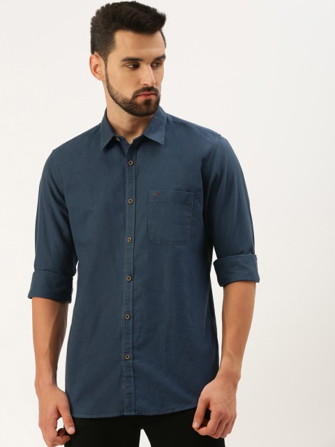 

Peter England Casuals Men Navy Blue Solid Slim Fit Pure Cotton Casual Shirt