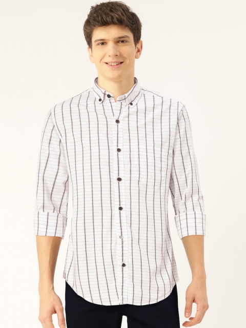

Peter England Casuals Men White Pure Cotton Slim Fit Checked Casual Shirt