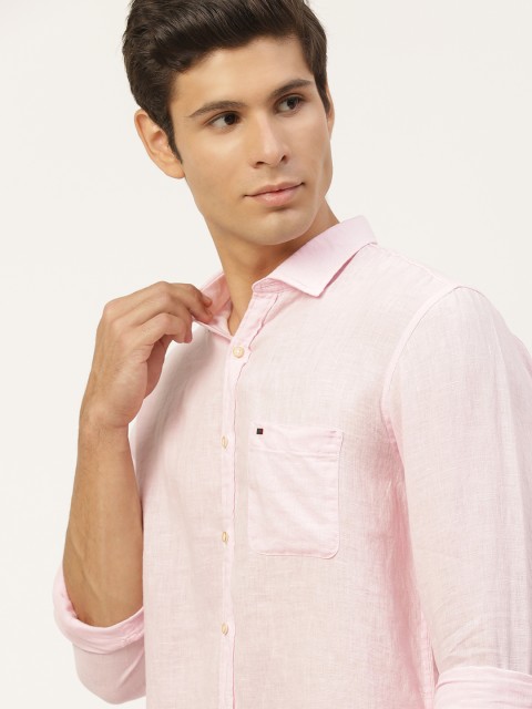 

Peter England Casuals Men Pink Pure Linen Slim Fit Solid Casual Shirt