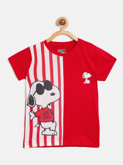 

Eteenz Boys Red & Off-White Snoopy Print Pure Cotton Round Neck T-shirt