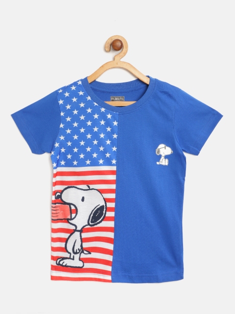 

Eteenz Boys Blue White Snoopy Print Round Neck Pure Cotton T-shirt
