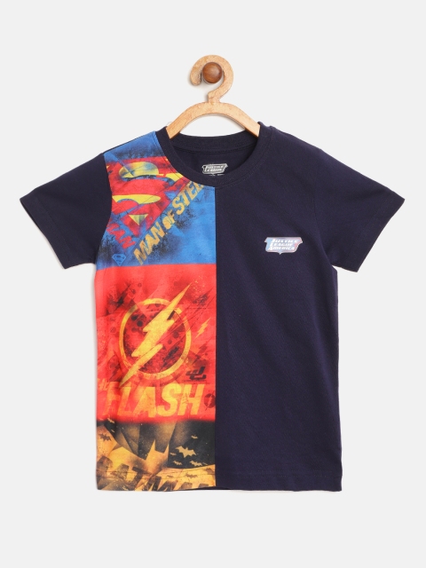 

Eteenz Boys Navy Blue Red Flash Man of Steel Print Round Neck Pure Cotton T-shirt