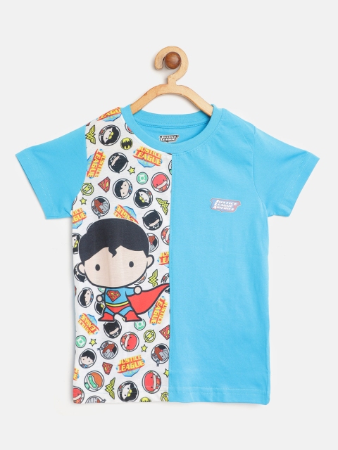 

Eteenz Boys Blue Off-White Superman Print Round Neck Pure Cotton T-shirt