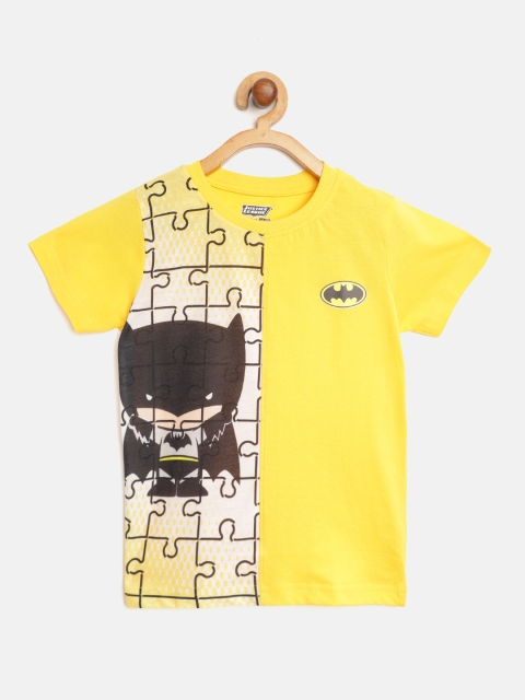 

Eteenz Boys Mustard Yellow & Black Batman Print Pure Cotton Round Neck T-shirt