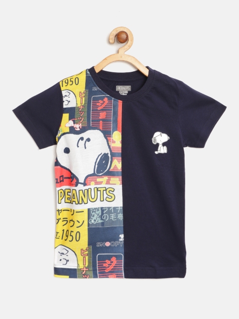 

Eteenz Boys Navy Blue & Off-White Snoopy Print Pure Cotton Round Neck T-shirt