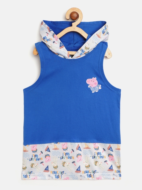 

Eteenz Boys Blue Grey Peppa Pig Print Hooded Pure Cotton T-shirt