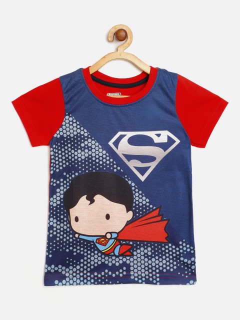 

Eteenz Boys Navy Blue & Red Superman Print Pure Cotton Round Neck T-shirt
